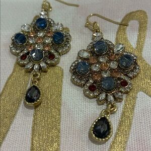 Gold-Tone Blue Crystal Drop Earrings